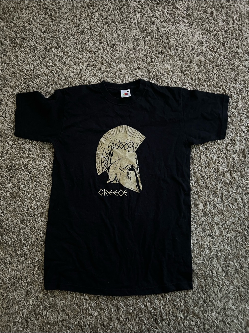 Fruit of the Loom Black T-Shirt with Gold Greece Helmet Graphic